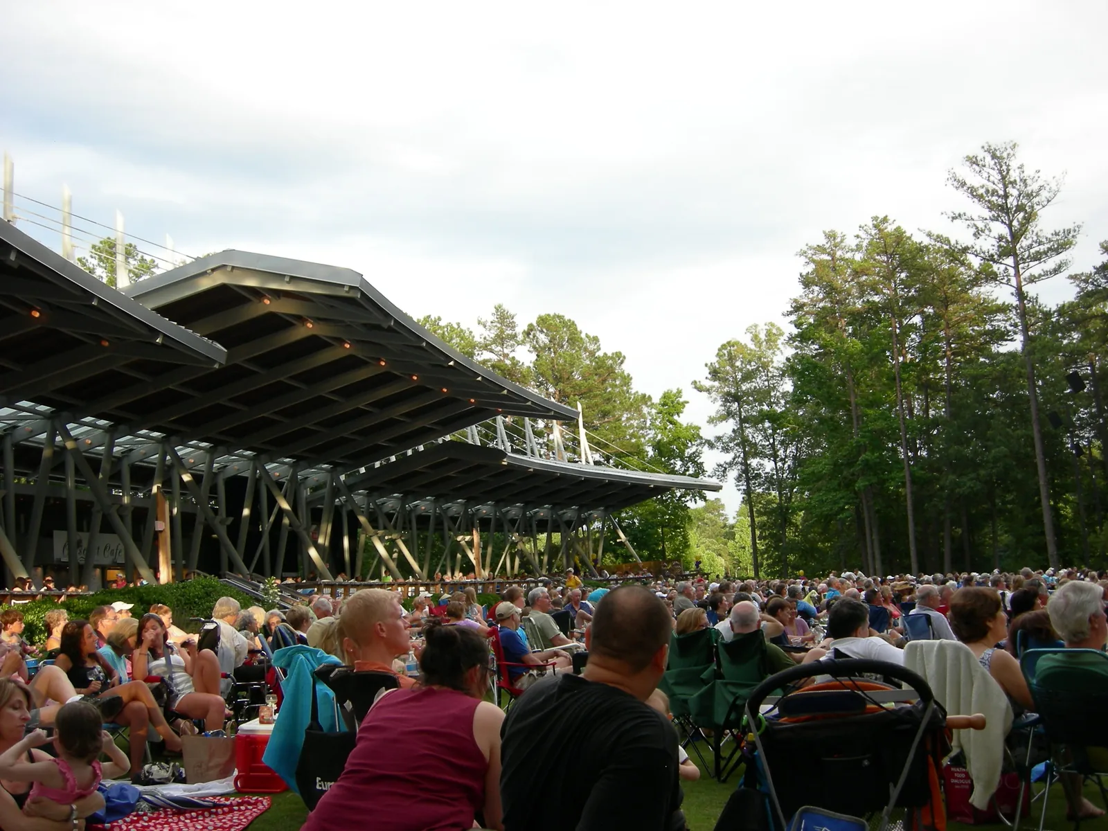 Families on the lawn for a summer evening show at Koka Booth Amphitheatre in Cary.