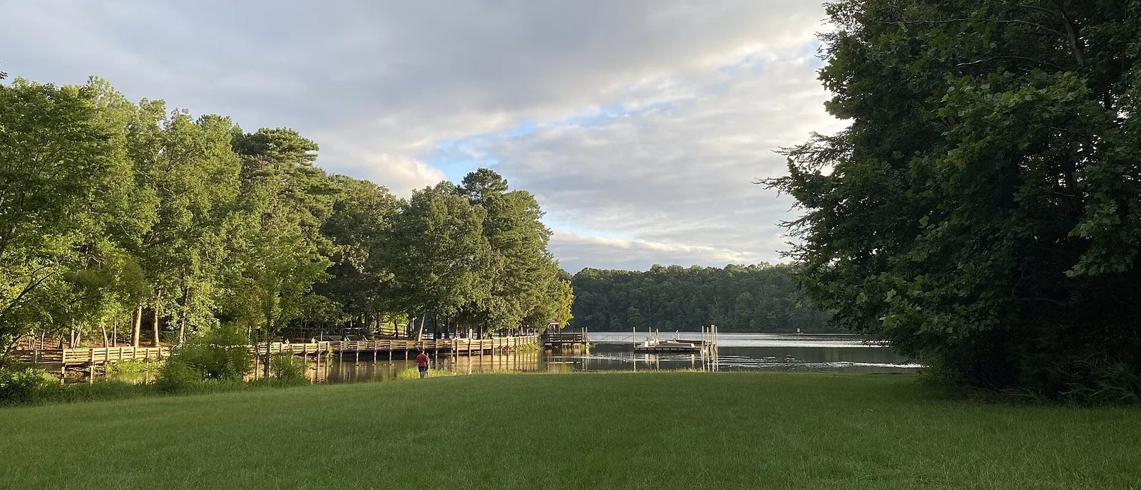 The lake and waterfront at Fred G. Bond Metro Park in Cary, where the Pumpkin Flotilla sets sail.