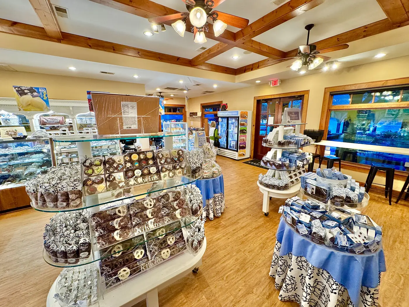 Chocolate and candy displays inside a Kilwins chocolate and ice cream shop in Highlands, N.C. The photo was not taken at the Cary Kilwins.
