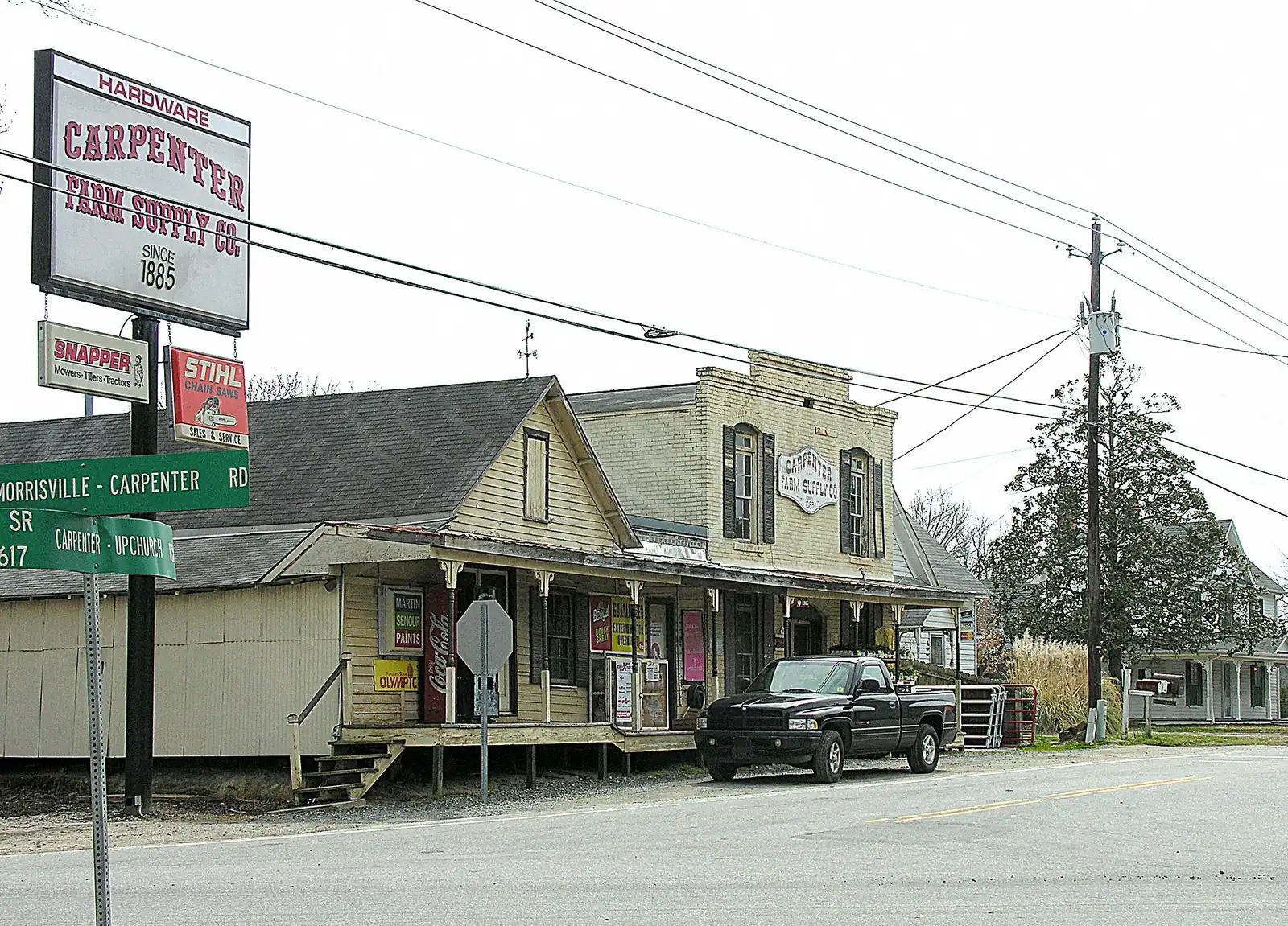 The Carpenter Farm Supply Co. store at Morrisville-Carpenter Road in the Carpenter Historic District, northwest Cary