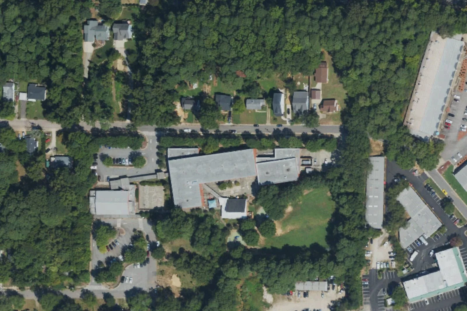 Kingswood Magnet Elementary School's building and playground off East Johnson Street, seen from the air