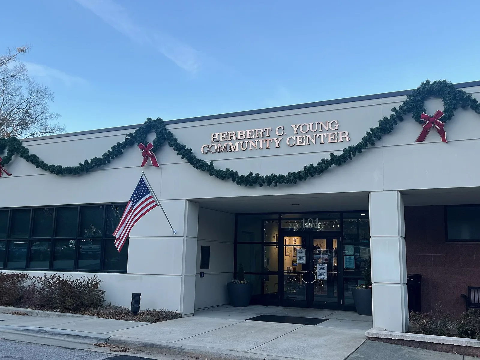 The Herbert C. Young Community Center on Wilkinson Avenue in downtown Cary, one of two early voting sites in town.